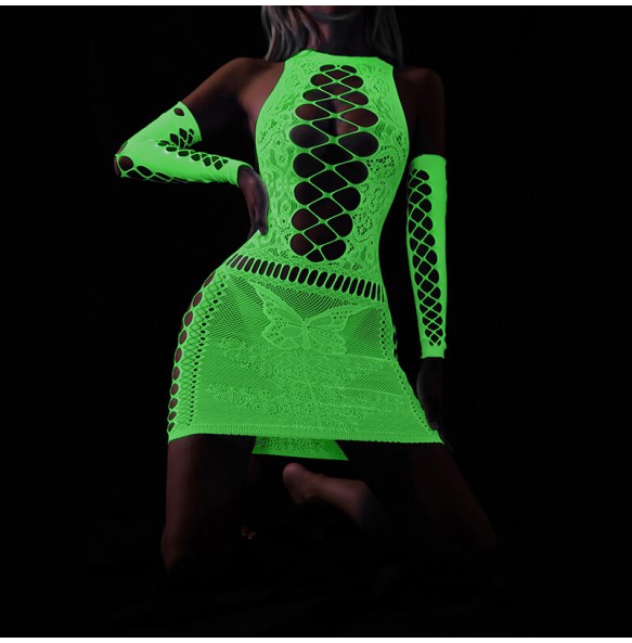 FEE ET MOI - Glow In The Dark Fishnet Bodystocking Dress (7420)